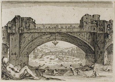 De Ponte Vecchio in Florence, uit De Caprices door Jacques Callot
