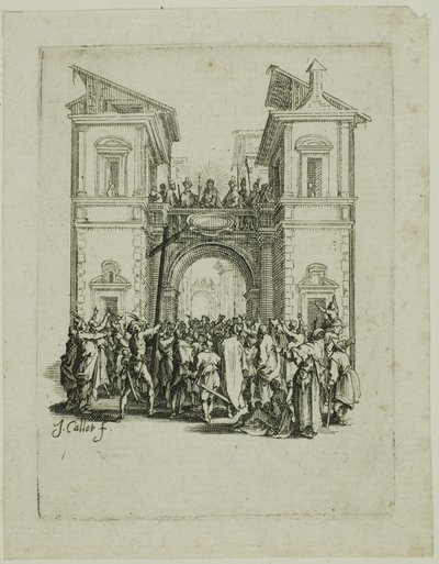 De presentatie aan het volk, uit De kleine passie door Jacques Callot