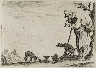 De herder die een fluit speelt, uit De Caprices door Jacques Callot