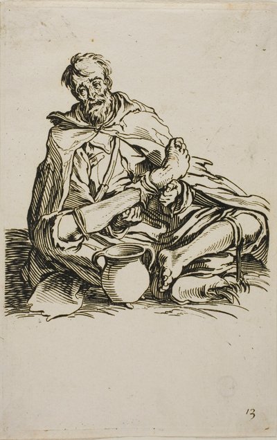De zieke, plaat dertien uit De bedelaars door Jacques Callot