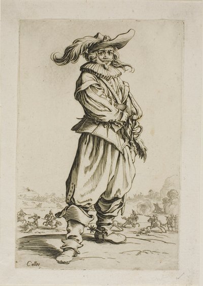 De soldaat met een gevederde hoed, plaat drie uit La Noblesse door Jacques Callot