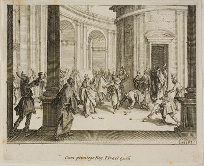 De steniging van Jezus, uit Het Nieuwe Testament door Jacques Callot