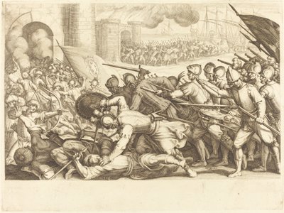De troepen forceren de poort van een stad door Jacques Callot
