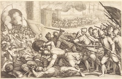 De troepen forceren de poort van een stad door Jacques Callot