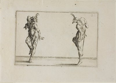 De twee pantalons die naar elkaar kijken, uit De caprices door Jacques Callot
