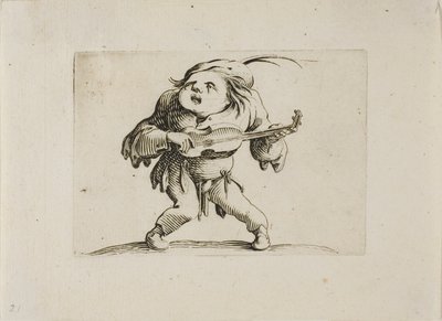 De Wankele Man die Gitaar Speelt, uit Varie Figure Gobbi door Jacques Callot