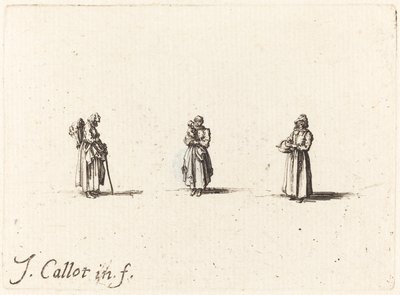Drie vrouwen, een met een kind door Jacques Callot