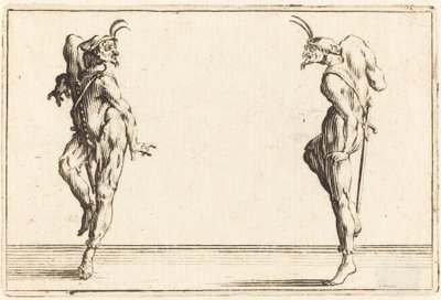 Twee Pantalons die Dansen door Jacques Callot