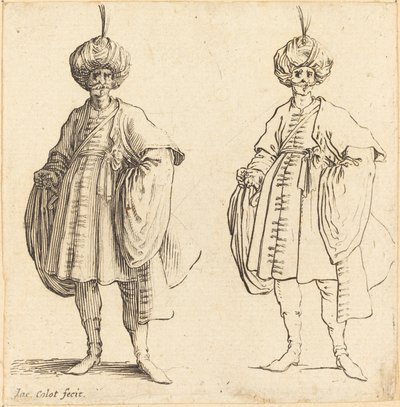 Twee Turken gekleed in tulbanden met een pluim door Jacques Callot