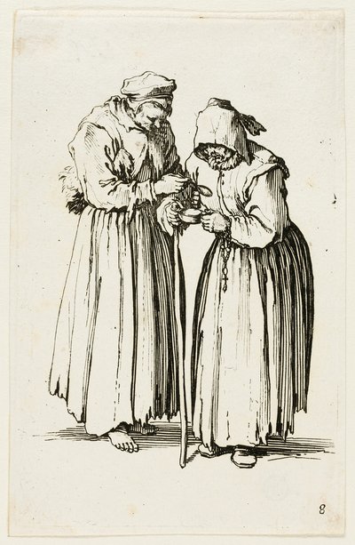 Twee vrouwen bedelaars, plaat acht uit De Bedelaars door Jacques Callot