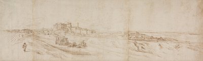 Uitzicht op Het Castello Bracciano, nabij Rome met koets en figuren door Jacques Callot