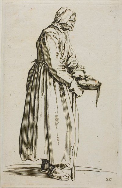 Bedelende Vrouw met Aalmoezen, plaat 20 uit De Bedelaars door Jacques Callot