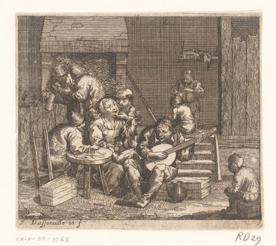 Gitaarspelende man in een herberg door Jacques Dassonville