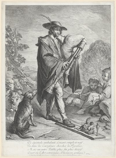 De Doedelzakspeler door Jacques Dumont Le Romain, finished by Jean Daullé