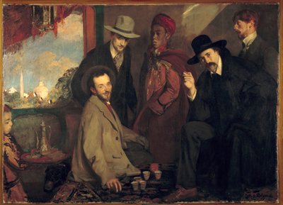 Andre Gide en zijn vrienden in het café Maure van de Wereldtentoonstelling van 1900 door Jacques Emile Blanche