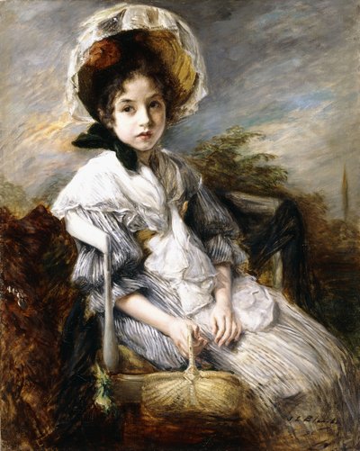 Portret van een jong meisje zittend in een landschap door Jacques Emile Blanche
