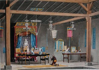 Uitzicht op het Interieur van de Chinese Tempel in Coupang, Timor, uit 