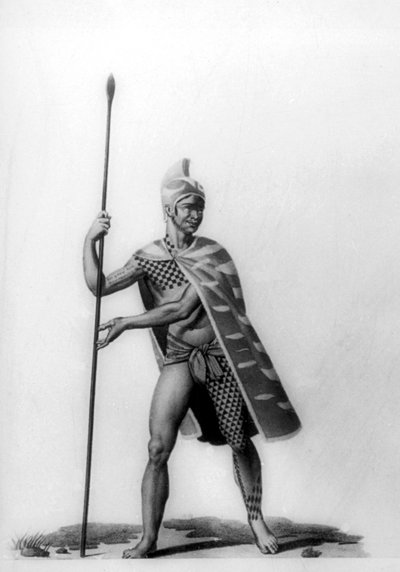 Jonge officier gekleed in een typisch kostuum van malo, Hawaï, 1819 door Jacques Etienne Victor Arago
