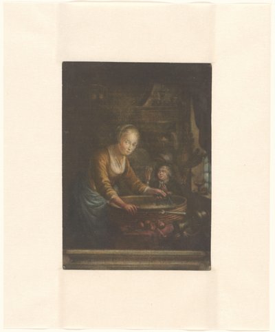 Jonge vrouw, uien hakkend door Jacques Fabien Gautier Dagoty (attributed to)