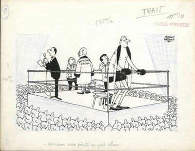 Paris-Presse, Satirisch in B  W door Jacques Faizant