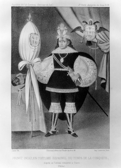 Inca prins, in Spaanse kleding tijdens de tijd van de verovering, 16e eeuw door Jacques Francois Gauderique Llanta