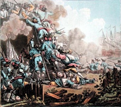 Verovering van het Fort van San Salvador, Sicilië (1674), gegraveerd door Jean Baptiste Morret door Jacques Francois Joseph (after) Swebach