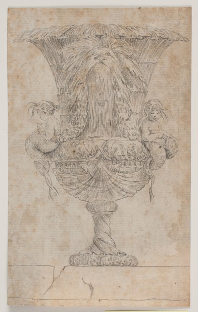 Sierlijke vaas met twee putti (zeemeerminnen?). Kopie naar gravure (pl. 9) in de suite van de in 1746 door Saly getekende vazen. "Vasa a se inventa..." door Jacques Francois Joseph Saly
