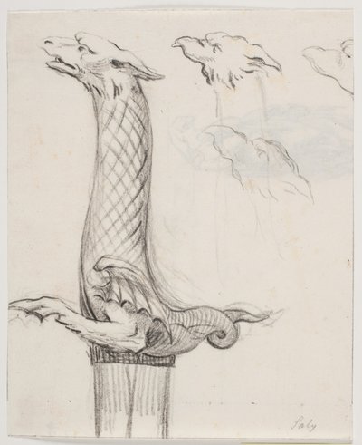 Zwaardgreep in de vorm van een draak en drie drakenkoppen door Jacques Francois Joseph Saly