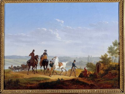 Landschap met figuren en ruiters door Jacques Francois Joseph Swebach
