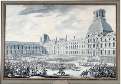 Revue van de troepen door Napoleon Bonaparte bij de Tuilerieën door Jacques Francois Joseph Swebach