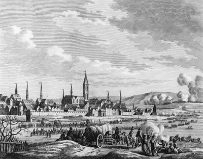 Oorlog van de Franse Revolutie en antirevolutionaire bewegingen: In Nederland, oversteek van de rivier de Waal op het ijs op 14 januari door Jacques Francois Joseph Swebach