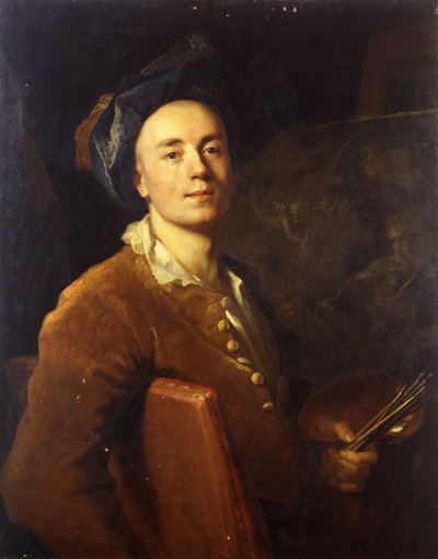 Portret van de kunstenaar, zittend half-lengte, met een palet en penselen, c.1710-15 door Jacques François Delyen