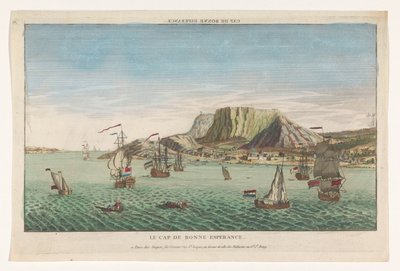 Gezicht op Kaap de Goede Hoop te Zuid-Afrika door Jacques Gabriel Huquier