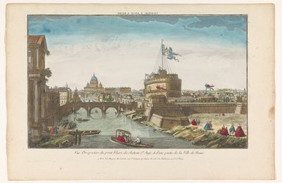 Gezicht op de Engelenburcht en de Engelenbrug over de rivier de Tiber te Rome door Jacques Gabriel Huquier