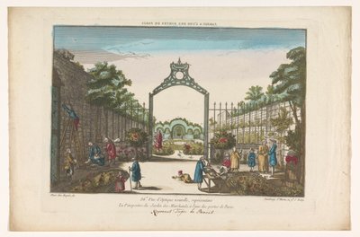Gezicht op de Jardin des Marchands te Parijs door Jacques Gabriel Huquier