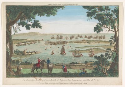 Gezicht op de haven te Portsmouth door Jacques Gabriel Huquier