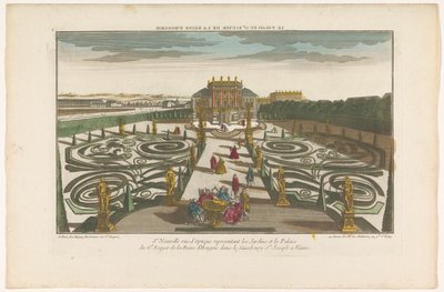 Gezicht op de tuin en het paleis van een officier van de koningin van Hongarije in een buitenwijk te Wenen door Jacques Gabriel Huquier