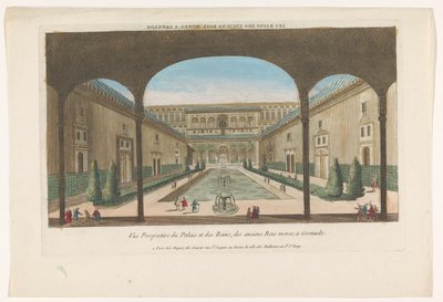Gezicht op een binnenplaats met fonteinen van het Alhambra te Granada door Jacques Gabriel Huquier
