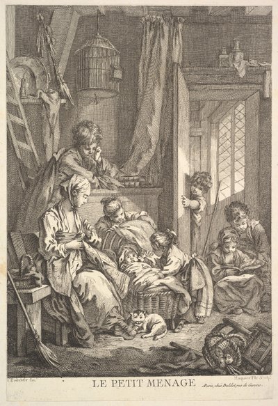 Het kleine huishouden, midden tot laat 18e eeuw door Jacques Gabriel Huquier