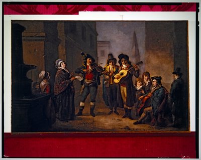 Straatmuzikanten in revolutionaire kostuums door Jacques Gamelin