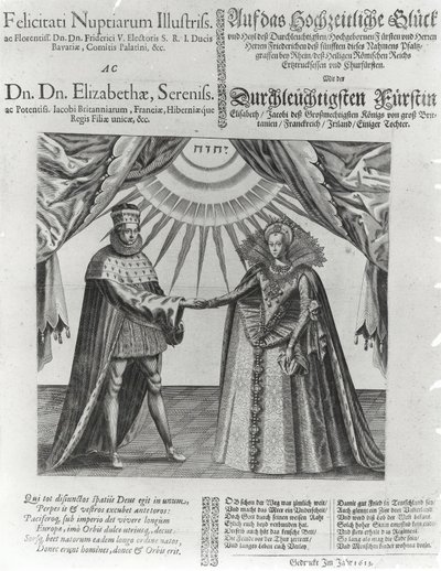 Een pamflet over het huwelijk van Frederik V, keurvorst van de Palts, en prinses Elizabeth van Engeland, 1613 door Jacques Granthomme