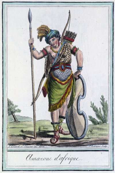 Afrikaanse Amazone - in "Encyclopedie van Reizen" door Grasset St Sauveur, ed. 1796 door Jacques Grasset de Saint Sauveur