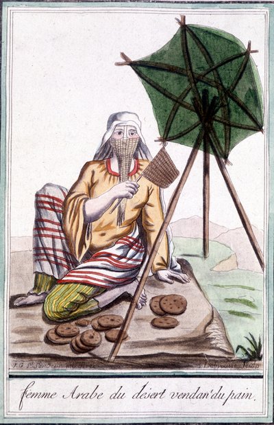 Arabische Woestijnvrouw die Brood Verkoopt - in "Encyclopedie van Reizen" door Grasset St Sauveur, ed. 1796 door Jacques Grasset de Saint Sauveur