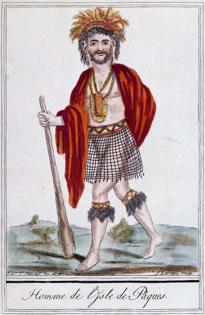 Inheemse van Paaseiland, kleurgravure door Jacques Grasset de Saint Sauveur