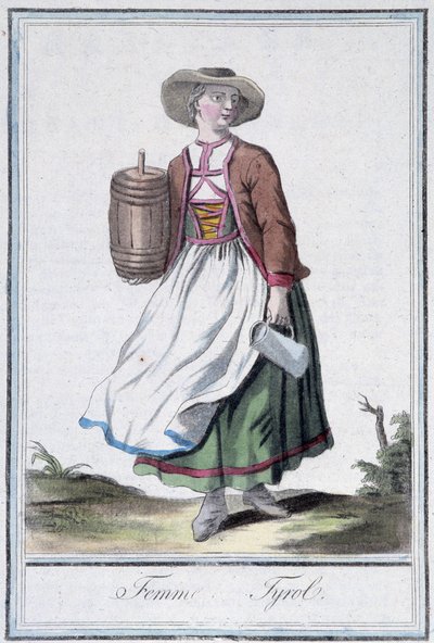 Vrouw van Tirol - in "Encyclopedia of Travels" door Grasset St Sauveur, ed. 1796 door Jacques Grasset de Saint Sauveur