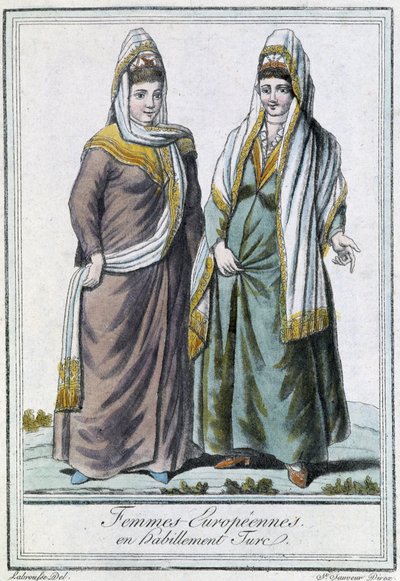 Europese vrouwen in Turkse kleding - in "Encyclopédie des voyages" door Grasset Saint Sauveur, ed. Parijs 1796 door Jacques Grasset de Saint Sauveur