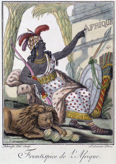Frontispice van Afrika - in "Encyclopedia of Travels" door Grasset St Sauveur, ed. 1796 door Jacques Grasset de Saint Sauveur