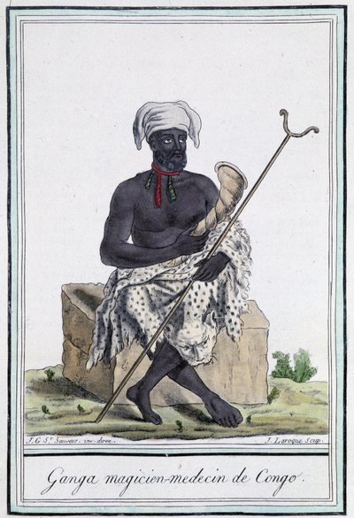 Ganga, magiër arts van Congo - in "Encyclopédie des voyages" door Grasset Saint Sauveur, ed. Parijs 1796 door Jacques Grasset de Saint Sauveur