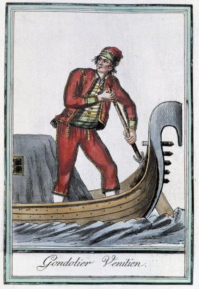 Gondelier in Venetië - in "Encyclopédie des voyages" door Grasset Saint Sauveur, ed. Parijs 1796 door Jacques Grasset de Saint Sauveur