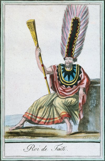 Koning van Tahiti, Society-eilanden, kleurgravure uit tekening door Labrousse uit Encyclopedie des Voyages door Jacques Grasset de Saint-Sauveur door Jacques Grasset de Saint Sauveur